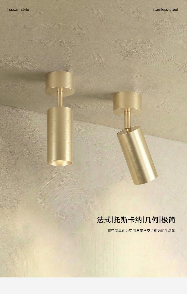 法式复古拉丝金明装射灯中古风免开孔吸顶家用客厅无主灯托斯卡纳 图文详情 1