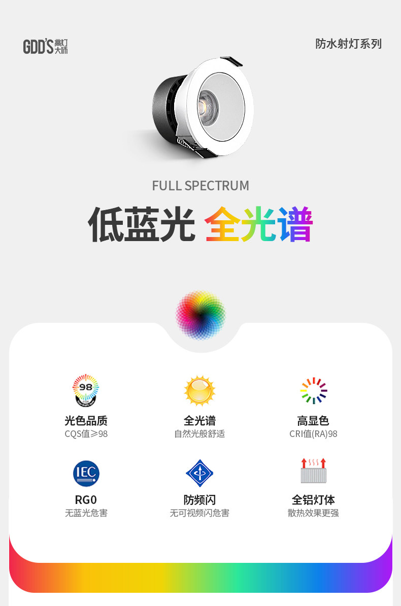防水射灯浴室卫生间防水筒灯防雾铝扣板嵌入式天花led厨房智能 图文详情 5