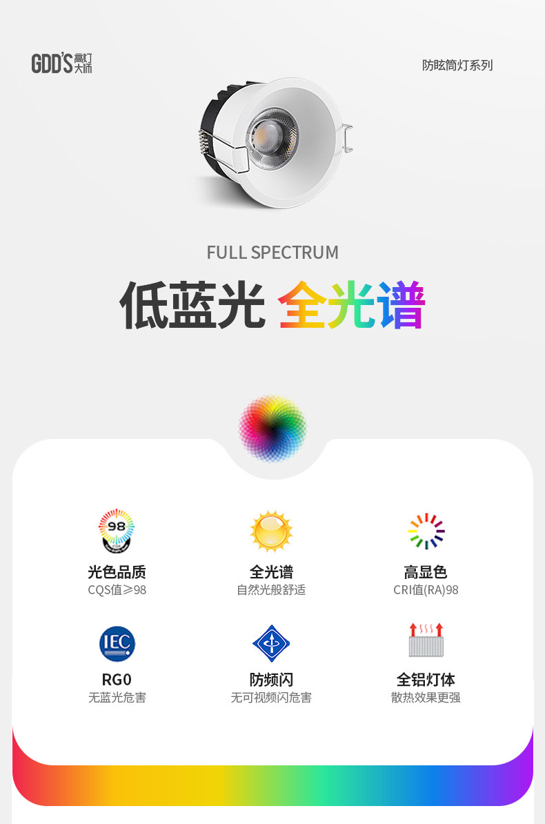 无主灯透镜筒灯嵌入式75mm深杯防眩开孔55护眼led天花灯客厅吊顶 图文详情 4