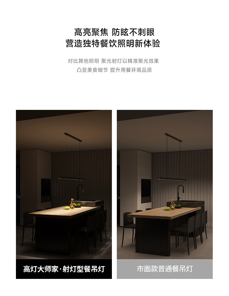 现代简约一字餐厅吊灯长条智能餐桌吧台创意防眩护眼聚光射灯中山 图文详情 16