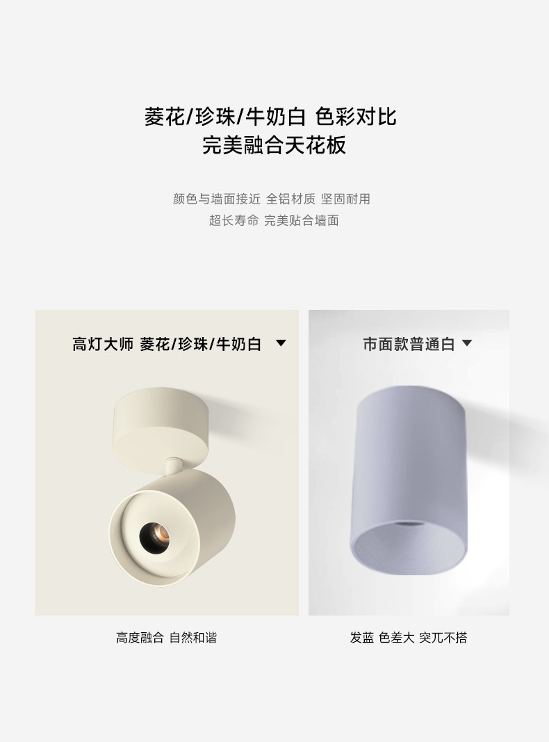 可可蛋奶明装射灯吸顶可摆头免开孔中古奶油风客厅无主灯天花防眩 图文详情 5