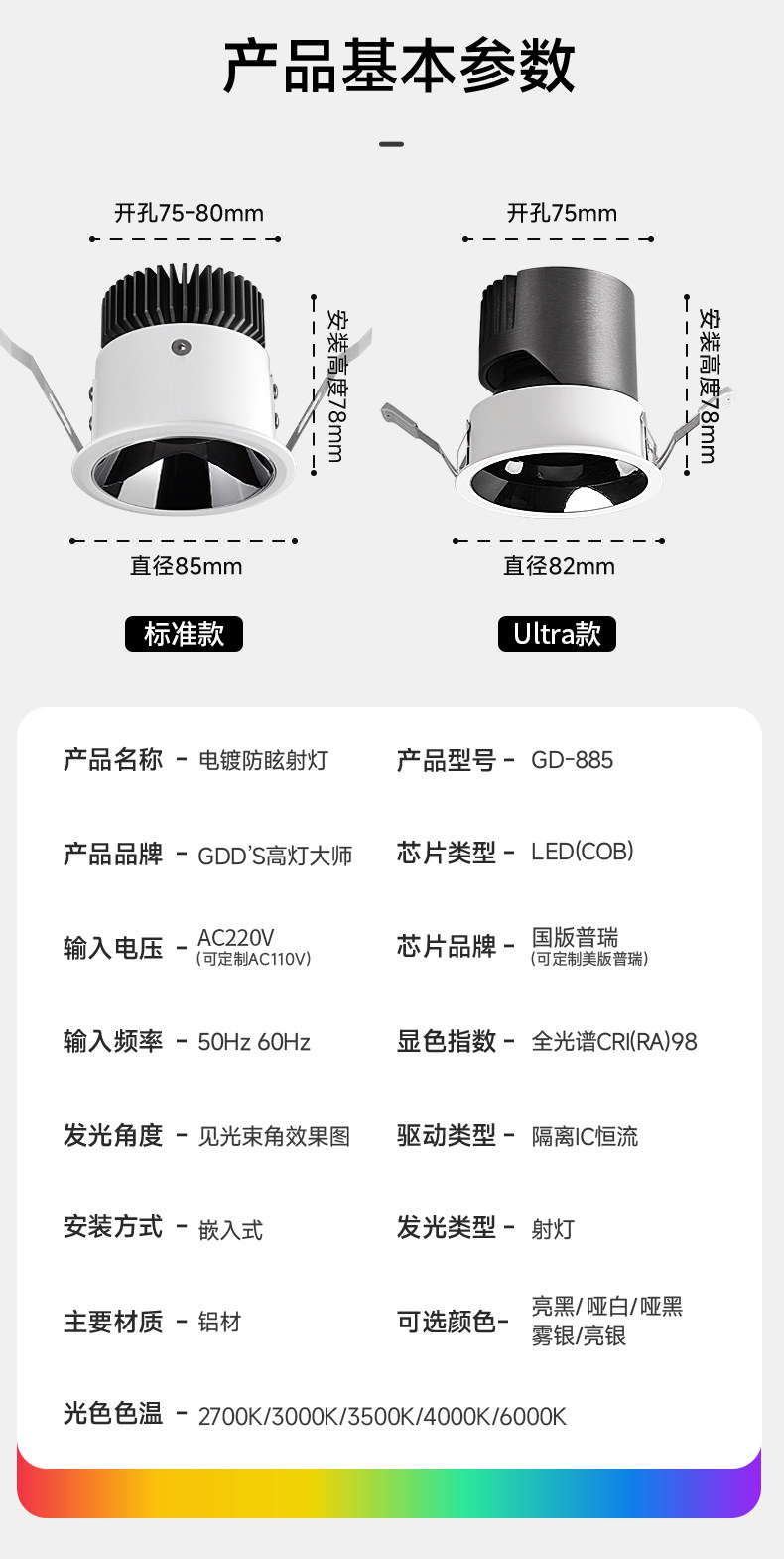 【国补】高灯大师射灯深杯防眩光嵌入式cob天花全光谱筒灯无主灯 图文详情 26