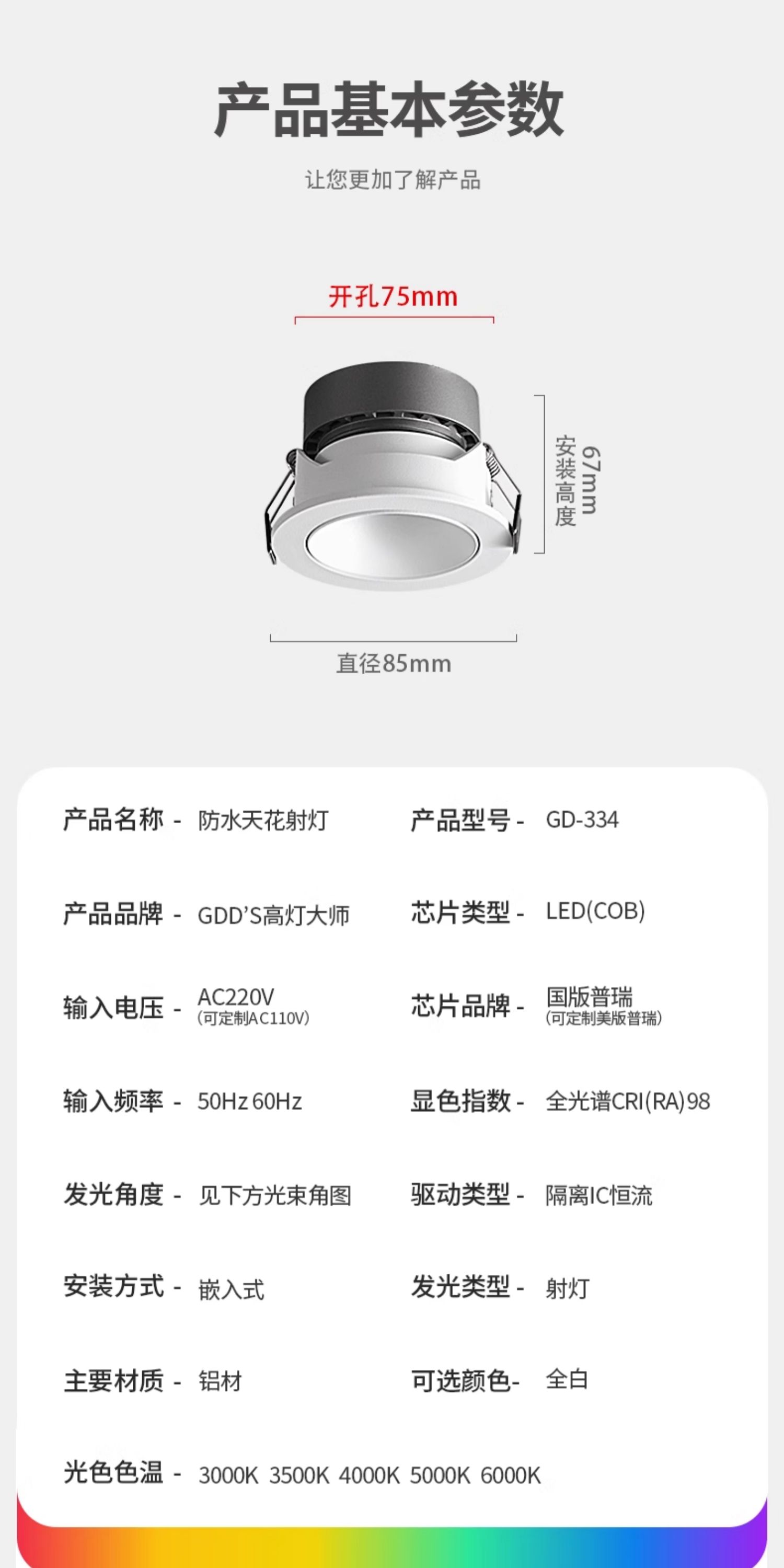 防水射灯浴室卫生间防水筒灯防雾铝扣板嵌入式天花led厨房智能 图文详情 22