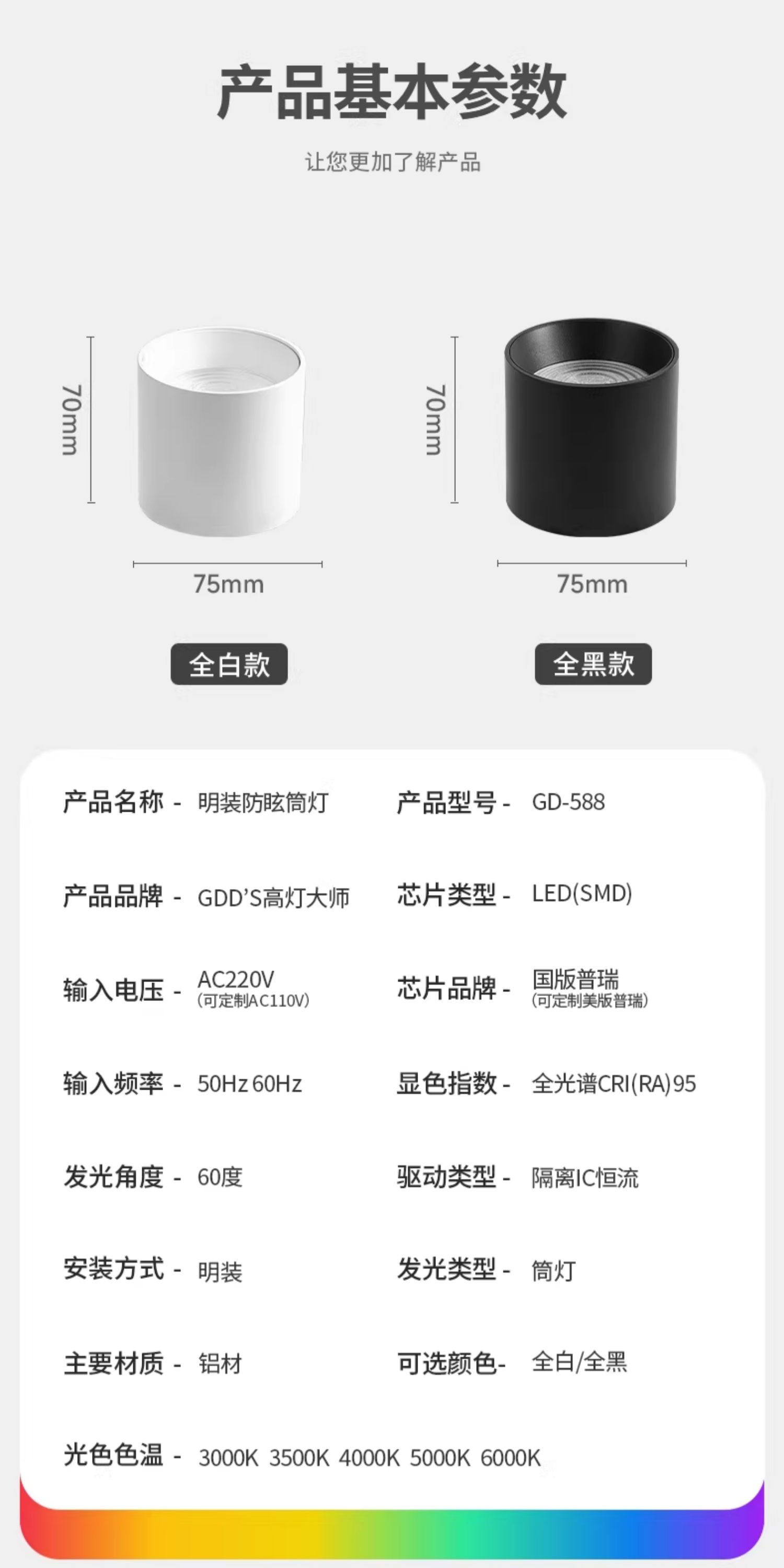 迷你明装筒灯黑色LED无主灯深防眩免打孔吸顶灯客厅卧室家用护眼 图文详情 17