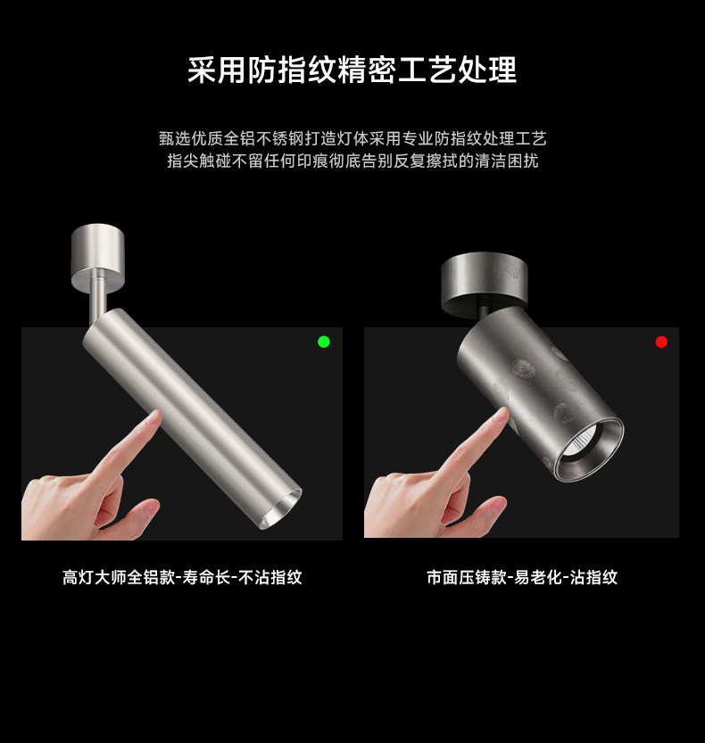 包豪斯明装射灯不锈钢银色长筒照画可调角度中古高显色吸顶洗墙灯 图文详情 12