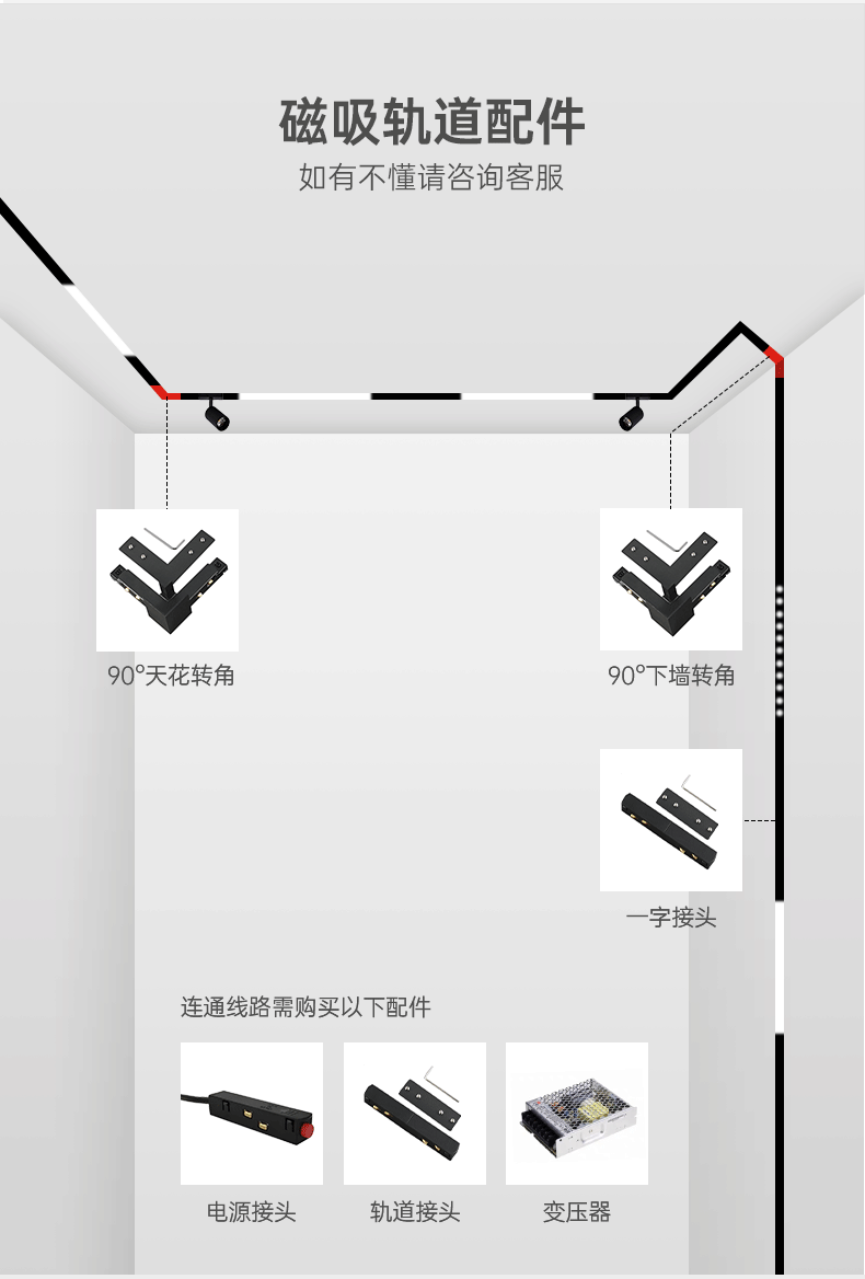 预埋磁吸轨道灯内嵌入式客厅无主灯暗装卧室照明线条灯长条射灯 图文详情 22