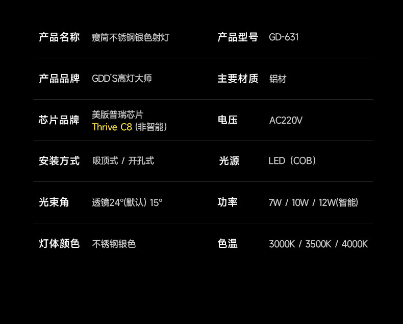 不锈钢明装射灯银色包豪斯吸顶灯嵌入式护眼客厅全光谱天花无主灯 图文详情 26