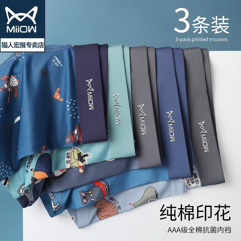 Catman Cotton Men's Underwear Men's Boxer Thin Section Printed Trendy Breathable Loose Boxer Youth Shorts - Taobao