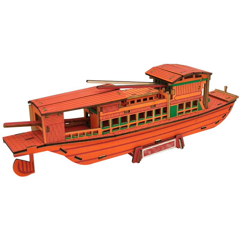 Ship model, minifigure, wooden constructor, three dimensional red brainteaser, DIY, in 3d format, training
