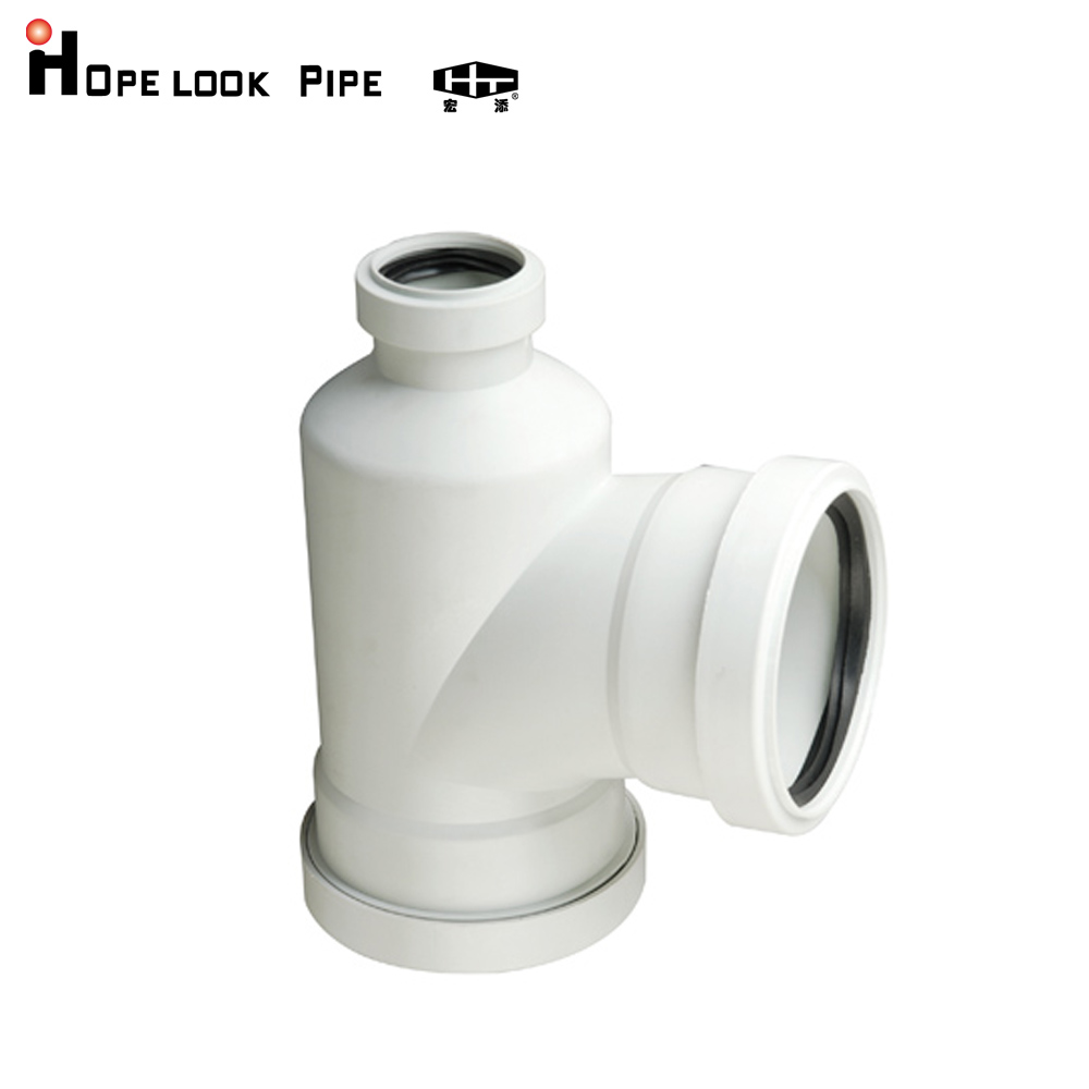 Hongtian HTPP high temperature silent drainage pipe fittings rubber ring socket connection silencer pipe PP bottle type tee