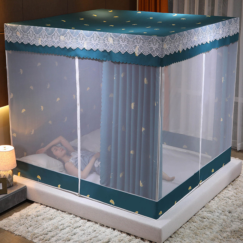 Sitting bed type anti-fall blackout mosquito net bed curtain one-piece 1 5 meters 1 8 beds fully enclosed zipper yurt dust-proof top