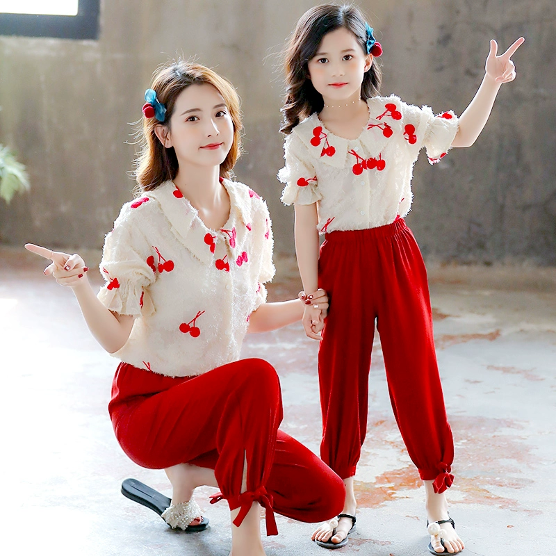 Bộ đồ bé gái mùa hè 2020 Bộ đồ bé gái màu đỏ mới phù hợp với phụ huynh và trẻ em phong cách phương Tây - Trang phục dành cho cha mẹ và con