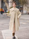 La Chapelle oatmeal Hepburn style navy collar double-sided woolen coat winter temperament high-end long woolen coat