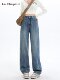 La Chapelle wide-leg jeans for women spring and autumn new slim high-waisted straight fashion petite trousers M