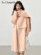 La Chapelle pink scarf collar double-sided woolen coat for women autumn and winter new style high-end temperament woolen coat