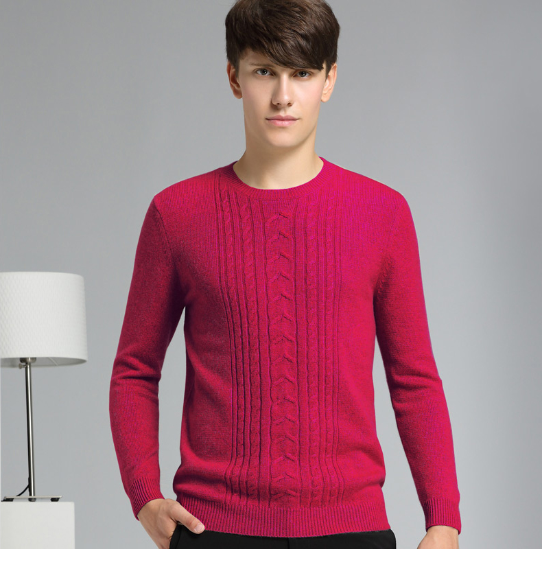 MR mùa thu và mùa đông tinh khiết cashmere áo len nam cổ tròn cộng với nhung len dày đan đáy áo để giữ ấm áo len Hàn Quốc triều