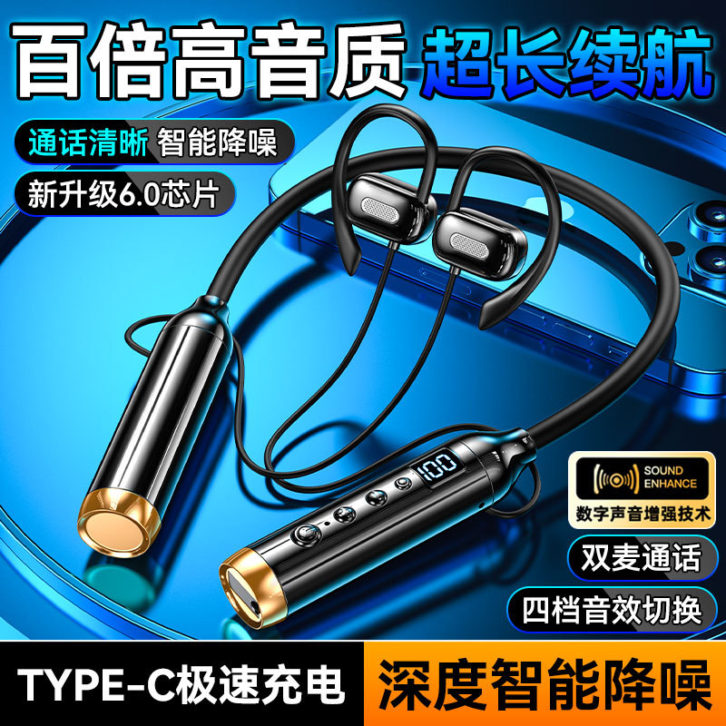 6.0 Open-Type Bluetooth Headphones with Large Battery, New Dual-Ear Design, Heavy Bass, Open-Type Bone Conduction, Card-Insertable, Universal