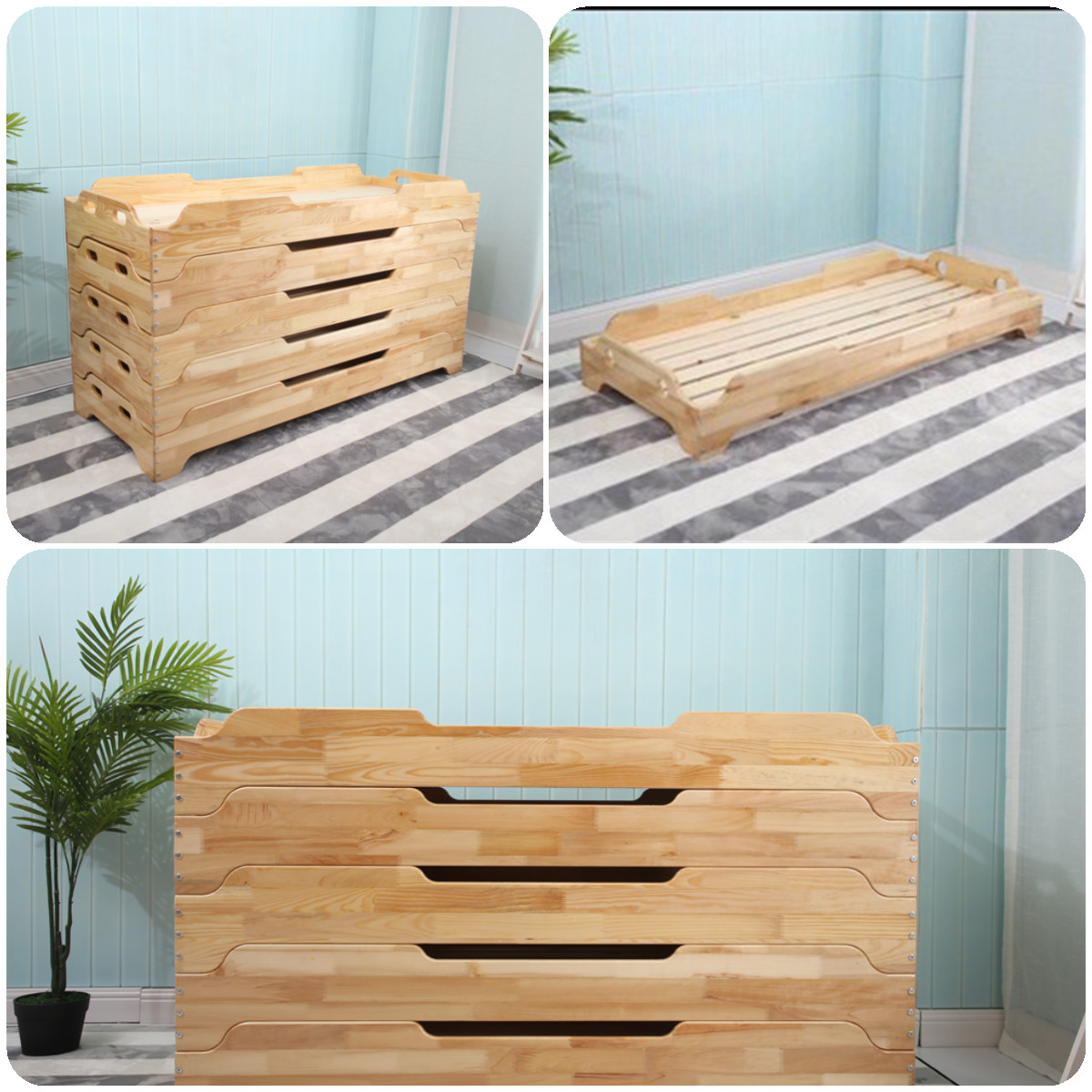 Kindergarten bed thick wood lunch bed lunch break bed stacked bed nursery kindergarten children's bed pine wood customization