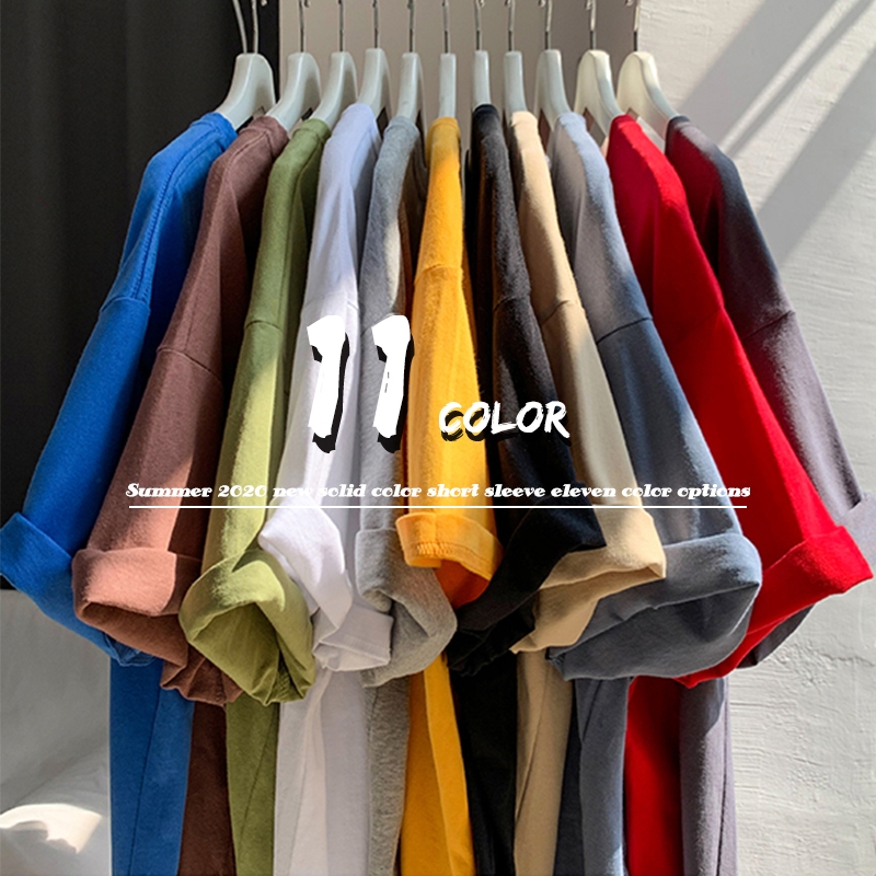 Solid color T-shirt men's jacket trend loose Hong Kong style simple Joker 2020 net red short sleeve tide brand ins super fire cec