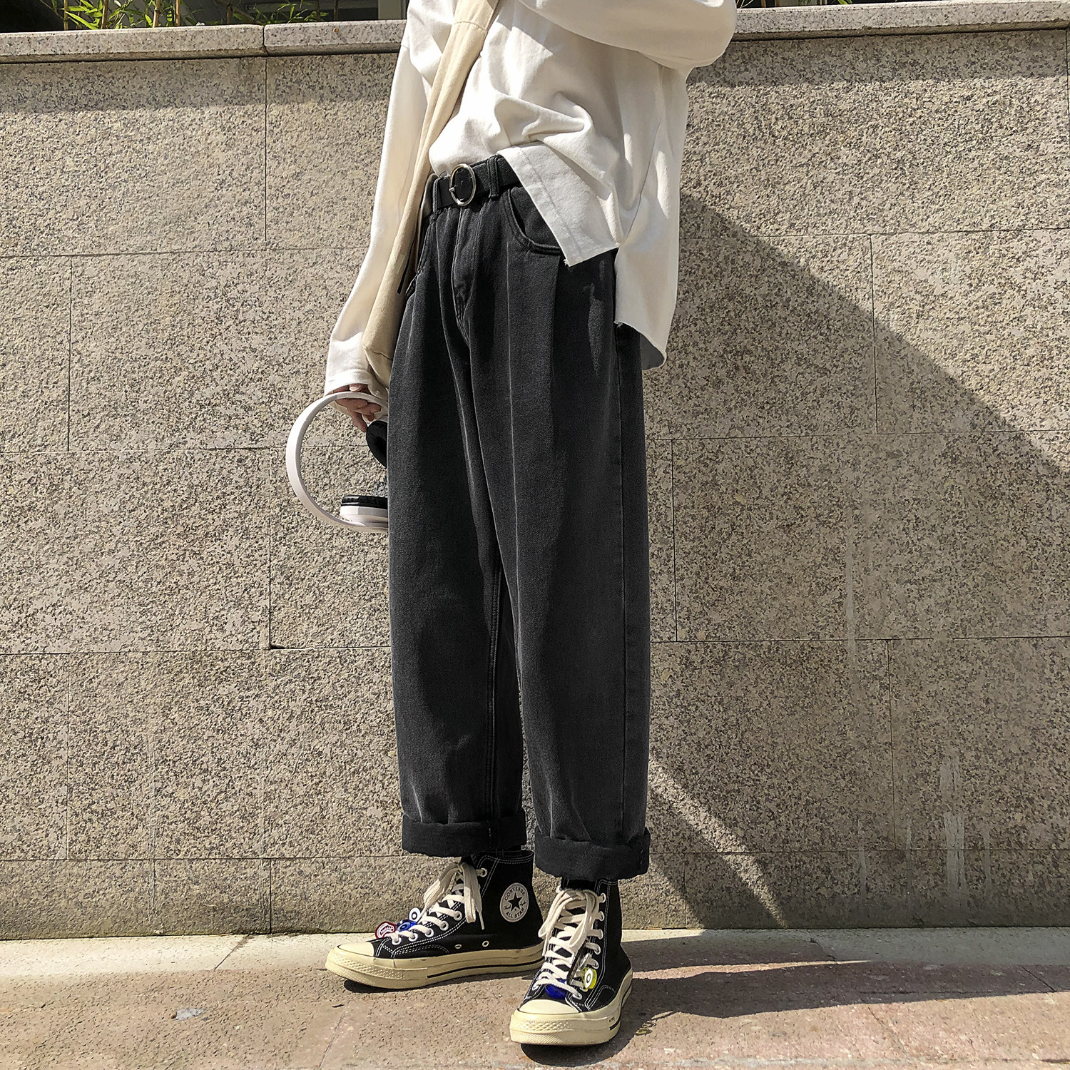 2021 net red denim trousers men's trendy brand ins trend Joker fall wide leg pants straight loose autumn pants