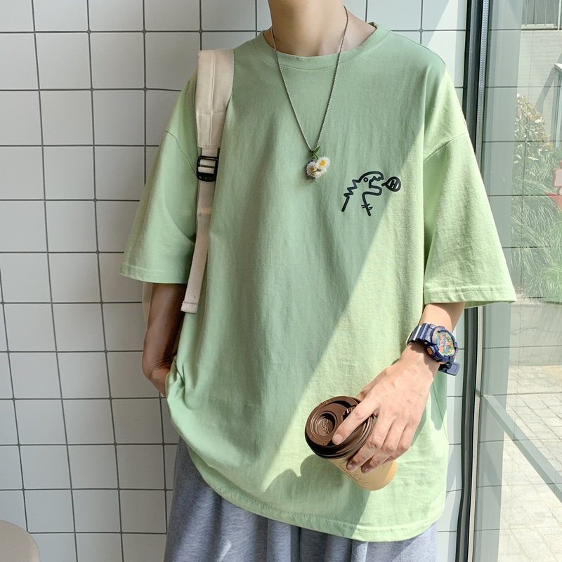 Little dinosaur short sleeve t-shirt men summer ins hong kong wind loose and versatile clothes trend tide brand design sense niche half sleeves