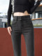 Black High-Waisted Fleece-Lined Skinny Jeans for Women, Slim-Fit, Stretchy, Suitable for Fall and Winter 2025, Ankle-Length