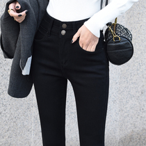 Black jeans woman high waist 2022 Spring autumn season Korean version of Korean version with slim and high gush elastic outside wearing small leggings