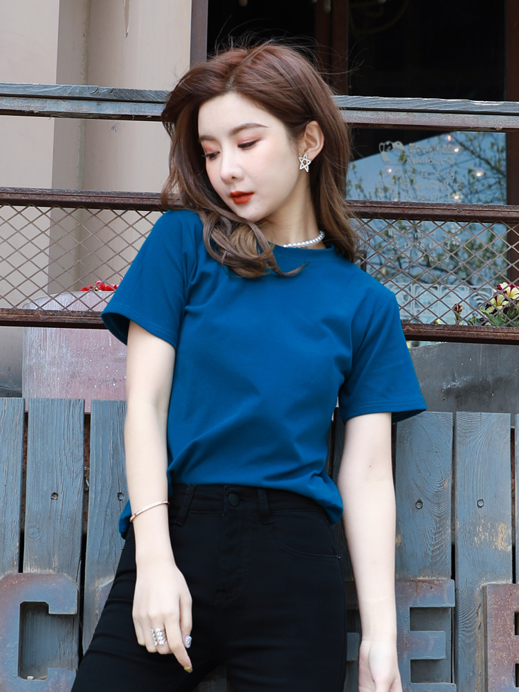 New summer short-sleeved cotton t-shirt women 80 pieces double-sided combed cotton round neck simple solid color all-match T-shirt