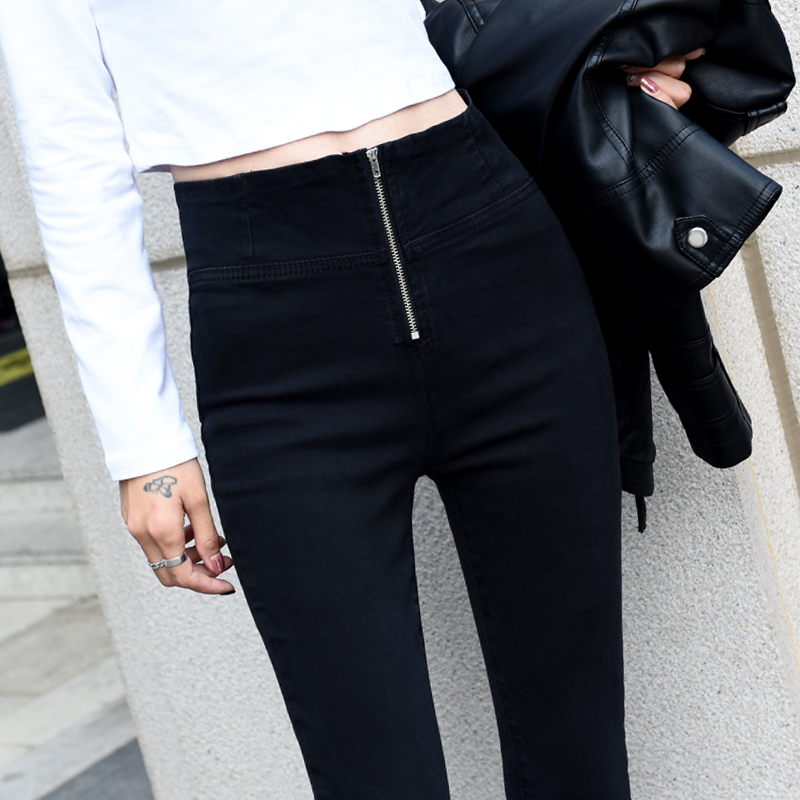Black jeans woman high waist display slim 2022 spring autumn new Korean version retro bracelet elastic tight fit small foot long pants