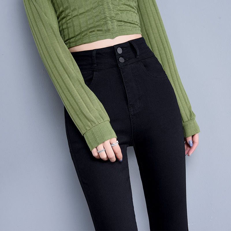 Black Jeans Woman 2022 Early spring new high waist Han version 100 lap elastic display slim smoke tube pants 90% Pants Tide