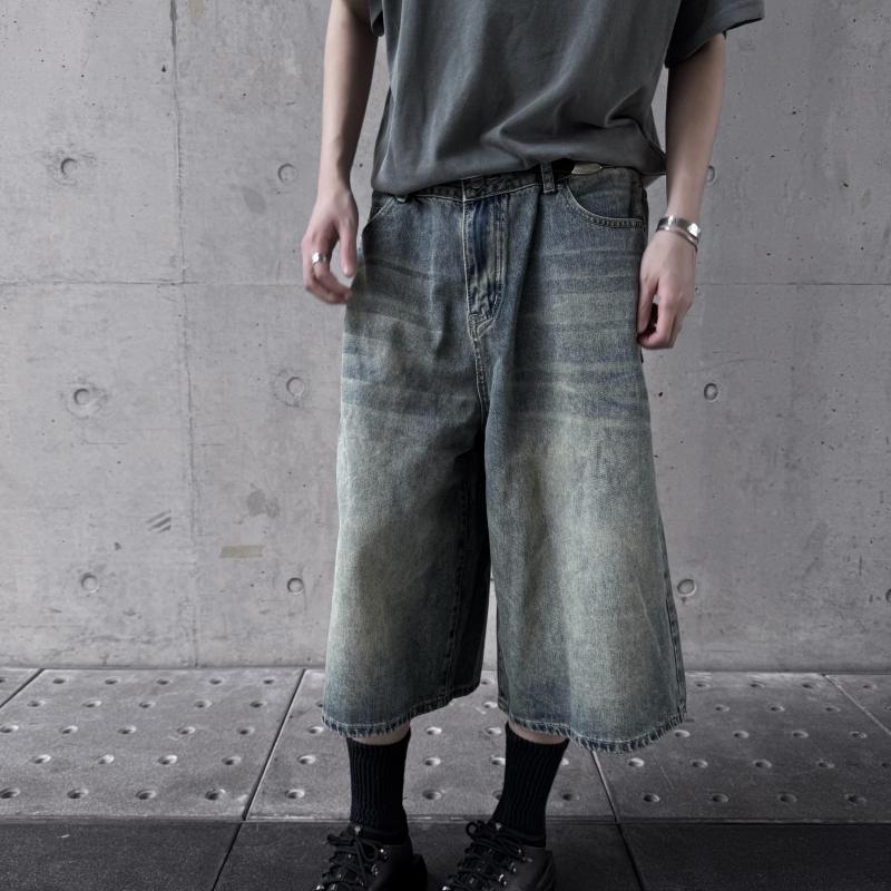 Asmr Satisfy(U) Bamboo Texture Vintage Washed Distressed Tie-Dye Cropped Denim Shorts Asmr Satisfy(U) Bamboo Texture Vintage Washed Distressed Tie-Dye Cropped Denim Shorts