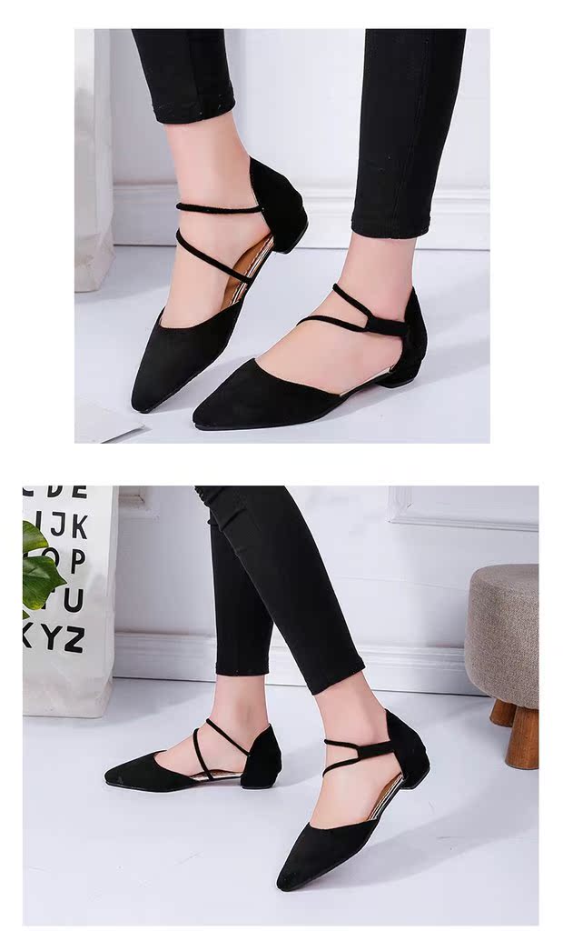 Giày nữ 2018 mùa hè mới phiên bản Hàn Quốc của sandal hoang dã dày có mũi nhọn baotou quai ngang với giày thấp sandal nữ đế thấp
