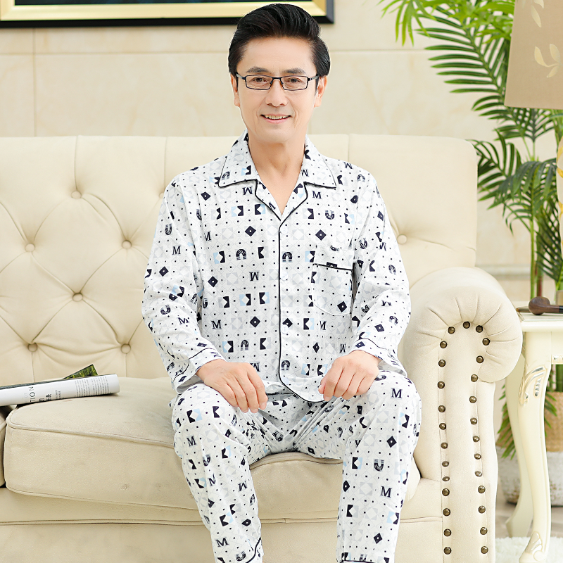 Mùa xuân và mùa thu mens trẻ bộ đồ ngủ dài tay bông trung niên mens pajamacard mens mùa hè quần áo nhà thiết.