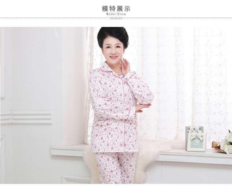 Bộ đồ ngủ nữ trung và già mùa xuân và mùa thu dài tay cotton nữ trung niên XL mùa hè mẹ phục vụ nhà váy ngủ nữ