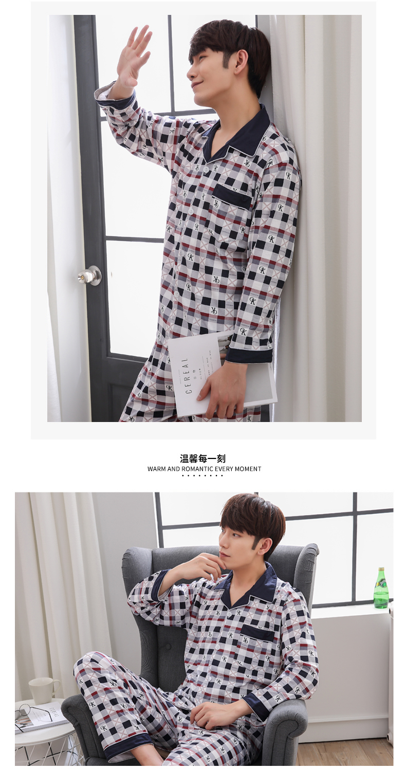 Bộ đồ ngủ nam cotton dài tay mùa thu và mùa đông mẫu thanh niên trung niên mùa xuân và mùa thu nam đồ ngủ cotton mỏng mùa đông phục vụ nhà đồ bộ kiểu