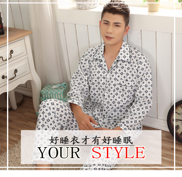Mùa xuân và Mùa Thu Mùa Hè Nam Đồ Ngủ Cotton Dài Tay Áo Đồ Ngủ Nam Trung Niên Bông Mùa Hè Ngắn Tay Áo Đồ Ngủ Set đồ ngủ nam phong cách Nhật Bản