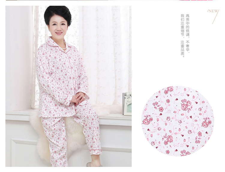 Bộ đồ ngủ nữ trung và già mùa xuân và mùa thu dài tay cotton nữ trung niên XL mùa hè mẹ phục vụ nhà váy ngủ nữ