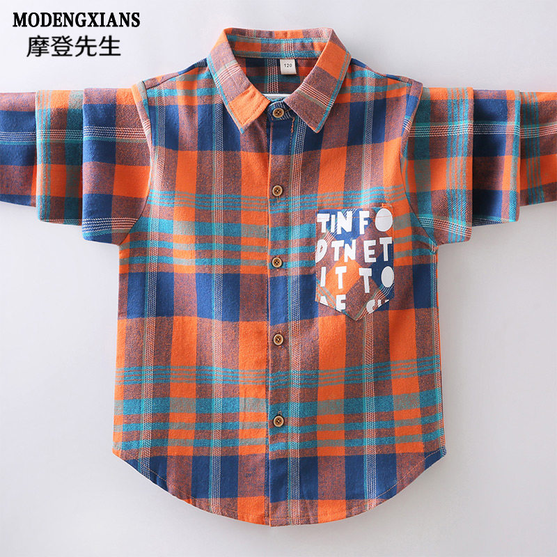 Boys 'shirt jacket Spring and Autumn children's plaid 2021 Autumn new fashion boys' cotton children's shirt summer