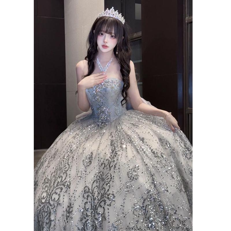 Brilliant Galaxy Lolita Evening Dress Sparkling Student Coming-Of-Age Ceremony Princess Dress Party Host Art Exam Wedding Dress