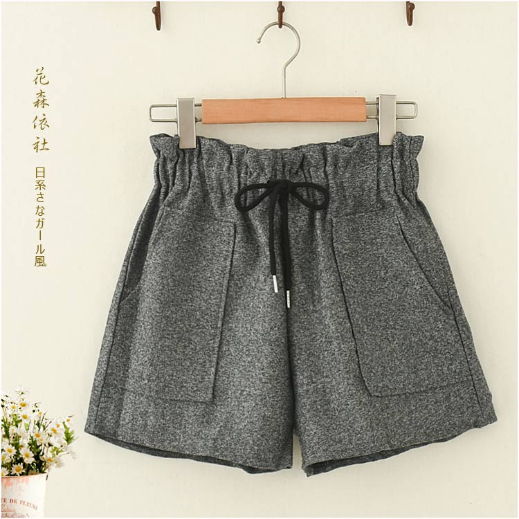 Nhật Bản Mori phụ nữ mùa thu và mùa đông văn học linh hoạt đàn hồi eo len quần short phụ nữ thời trang giản dị quần rộng chân quần quần quần đùi nữ đẹp