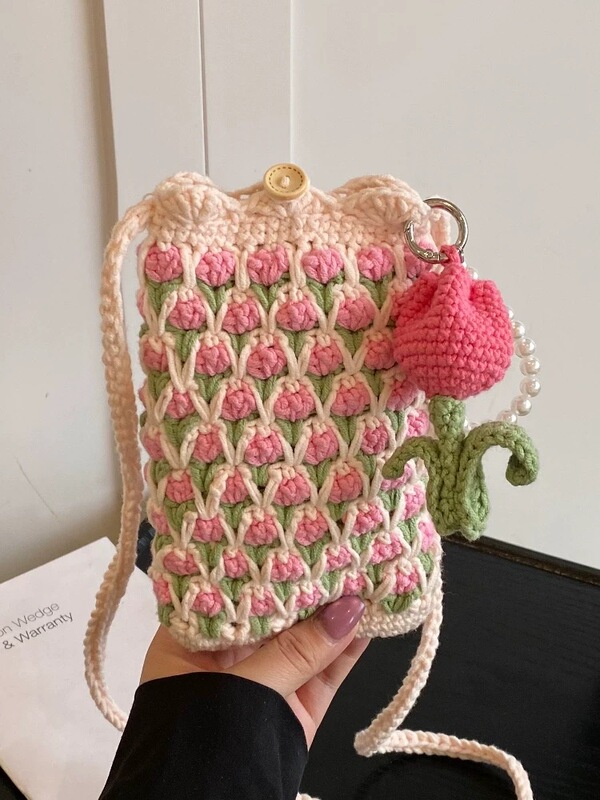 Yarn Crochet DIY Material Kit Tulip Crossbody Small Bag for Women 2026 New Cute Knitted Yarn Phone Bag