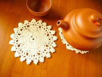 I love my family handmade crochet hook cotton lace hollow woven disc table mat beige White