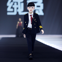  Boys suit suit Childrens dress Navy captain flower girl Big child model catwalk small suit Piano performance suit