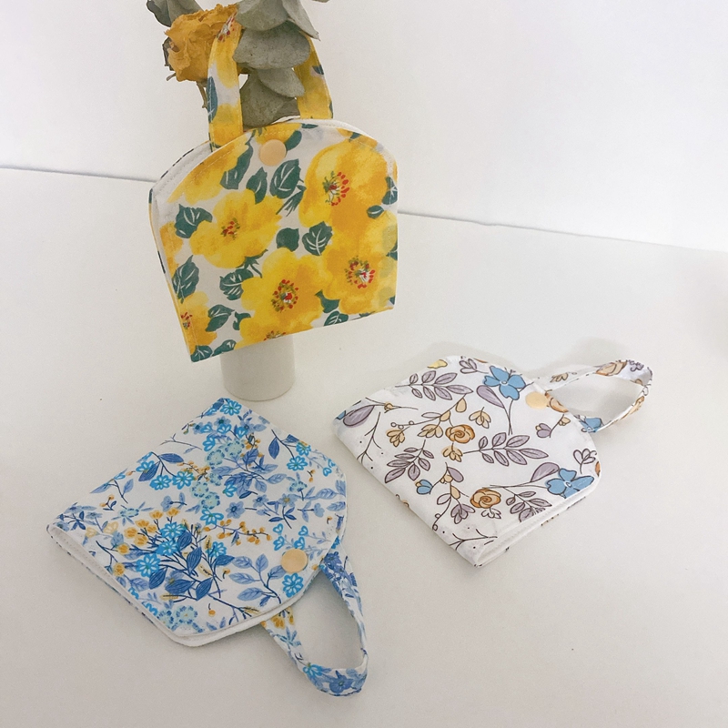 Japanese design student children adult mask bag double-layer fabric mouth mask clip girls M towel floral storage bag
