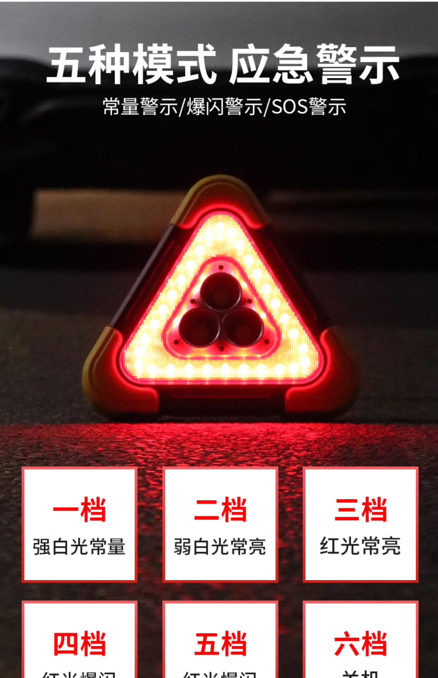 Car-Mounted Flashing Warning Anti-Chasing Tripod Warning Light Emergency Parking Fault Solar Triangle