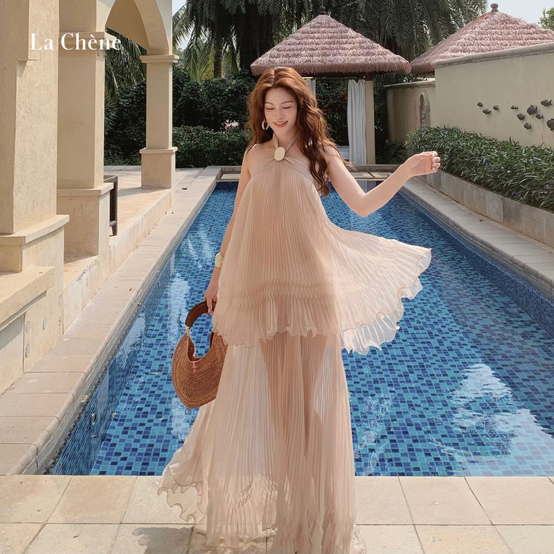 Xu Mengjie and Kong Xuer's Same Style Cello Sonata Sheer Pleated Halter Dress by La Chene Designer