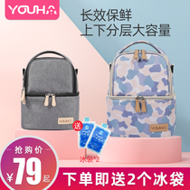 Youhe single and double shoulder back milk bag portable fashion breast milk back milk equipment refrigerated fresh ice bag Blue ice milk storage