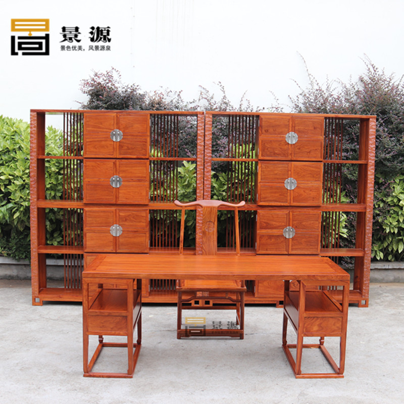 Redwood furniture flowerwooden desk Solid table bookroom combination Hedgeho sandalwood new Chinese Soode desk