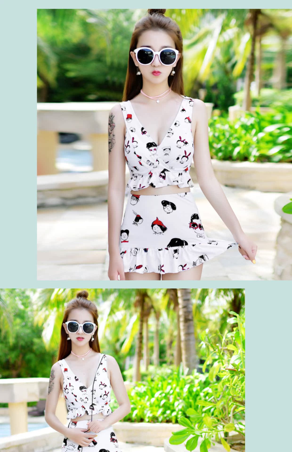Áo tắm mới nữ dễ thương tam giác tươi chia ngực lớn ngực nhỏ tụ tập váy chia thời trang bơi mùa xuân - Bộ đồ bơi hai mảnh bikini 2 mảnh