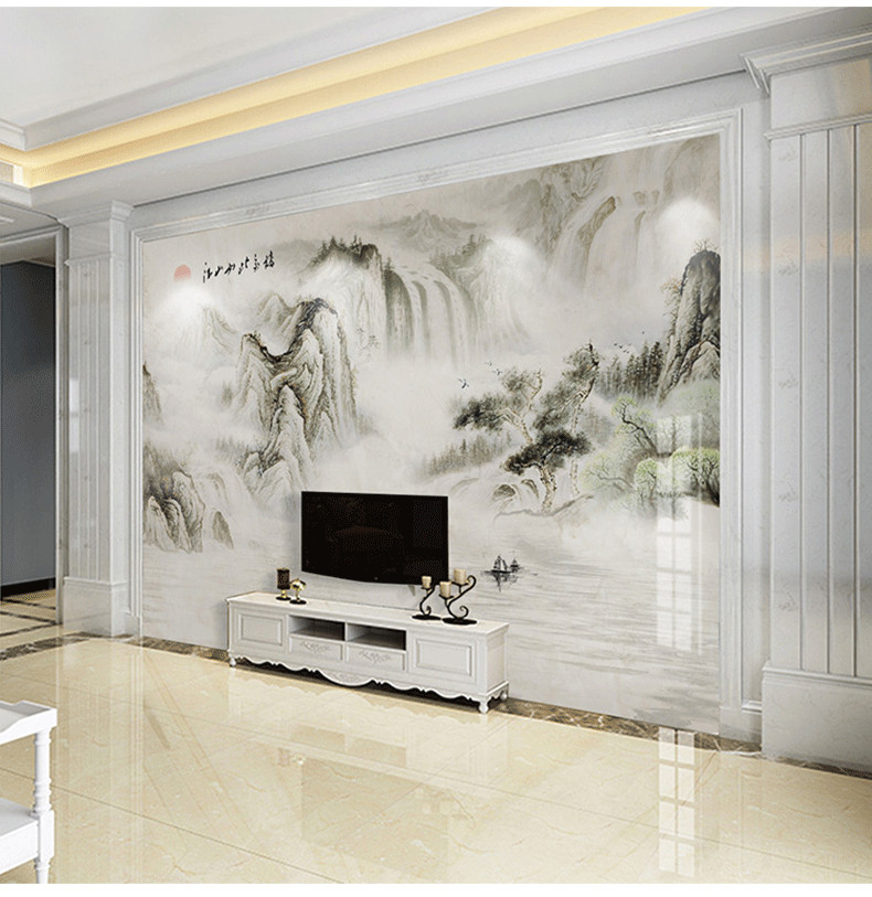 tivi samsung 70 inch 3D hiện đại mới Trung Quốc mực phong cảnh bức tranh đá cẩm thạch hình nền phòng khách 5D TV hình nền bức tranh tường liền mạch - TV giá tivi samsung 55 inch
